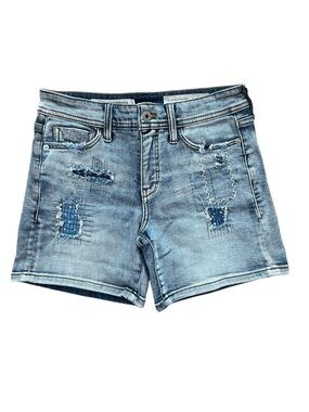 Pilcro Patchwork Slim Boyfriend Boho Whimsy Ditsy Denim High Rise Jean Shorts